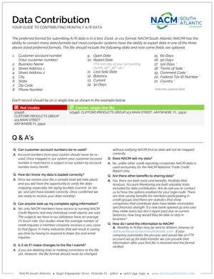 NACM South Atlantic Data Contribution instruction sheet showing required A/R fields and frequently asked questions